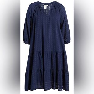 Caslon size L Tiered Swing Dress, Navy***NWT***
